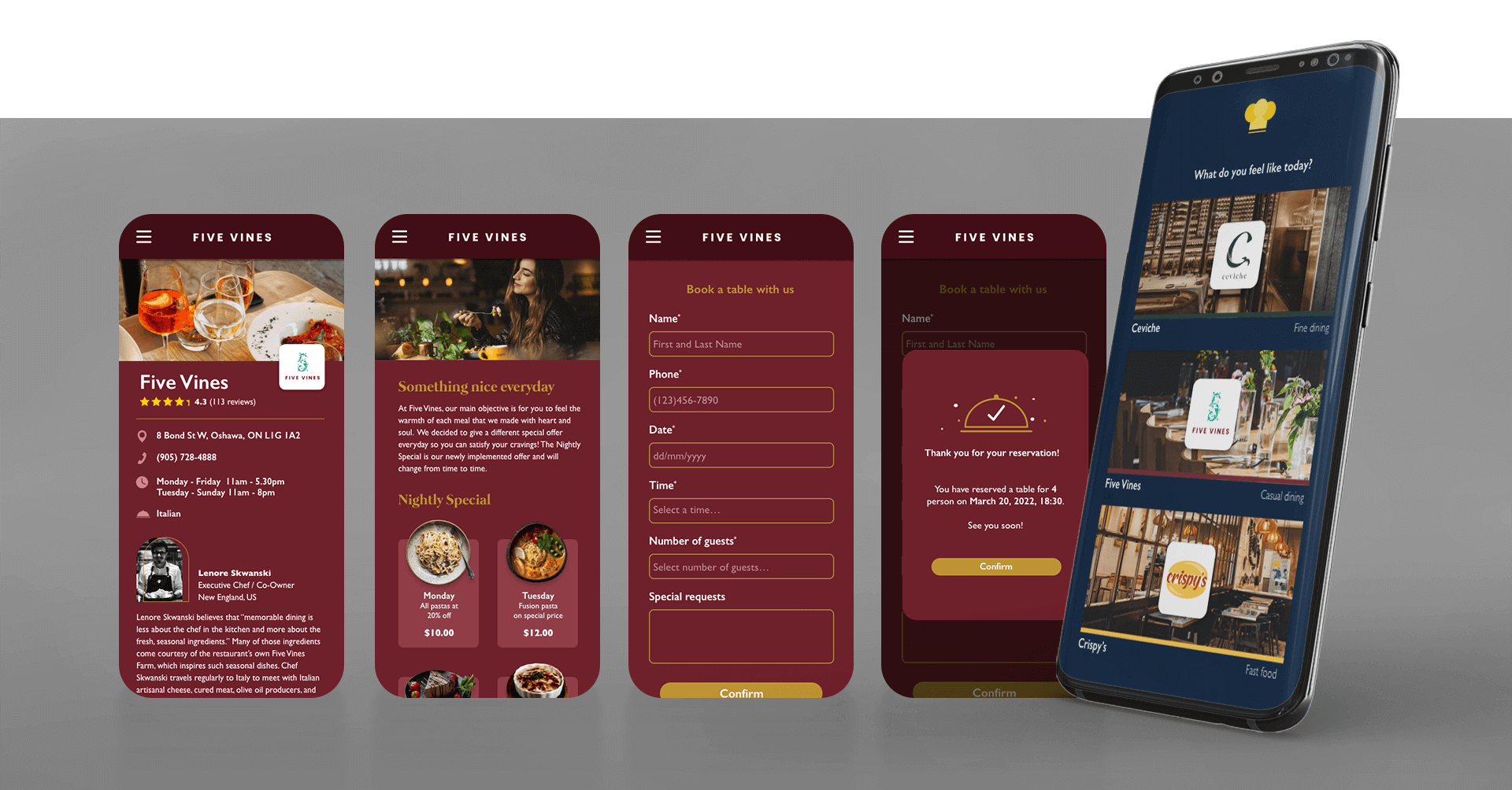 Family of Eateries app interfaces